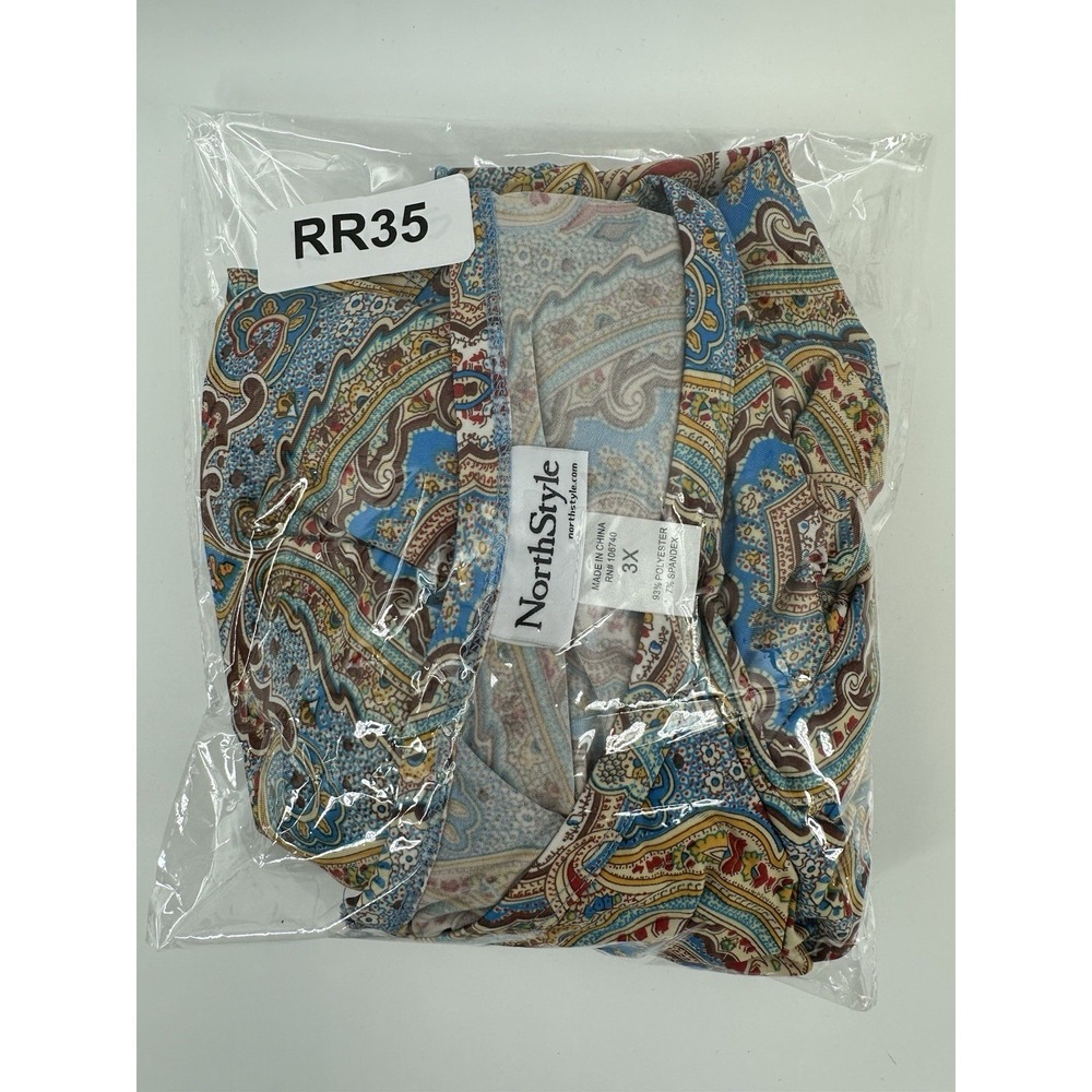 NorthStyle 3X Paisley Tunic Top Boho Flowy Pleated Hem Blue Stretch RR35 - Picture 11 of 11